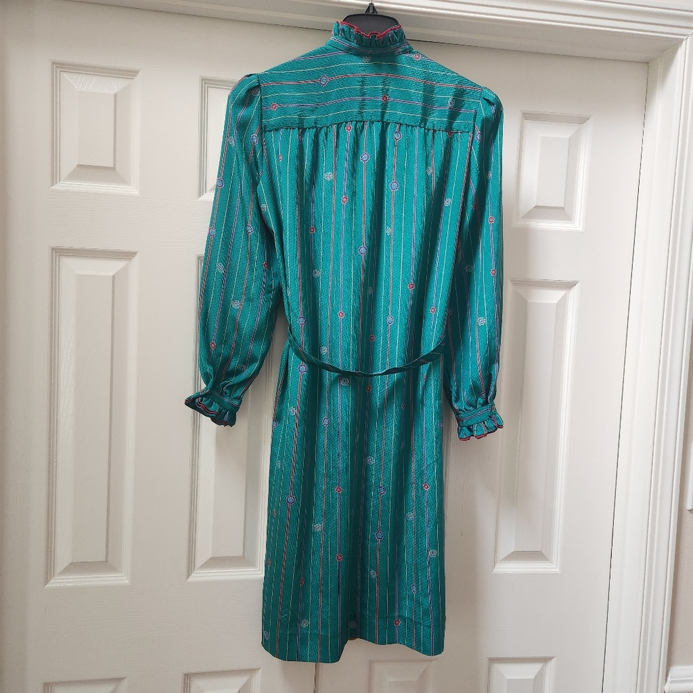 Vintage Schrader Sport Petites Green Long Sleeve Dress, Union Tag - Picture 7 of 15